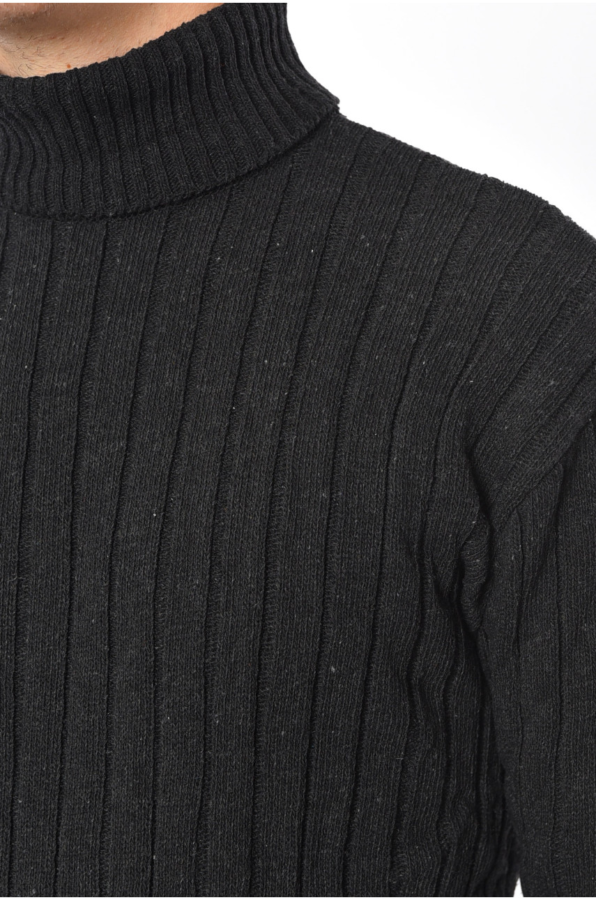 Свитер мужской однотонный черного цвета 188300 Свитер мужской однотонный черного цвета 188300