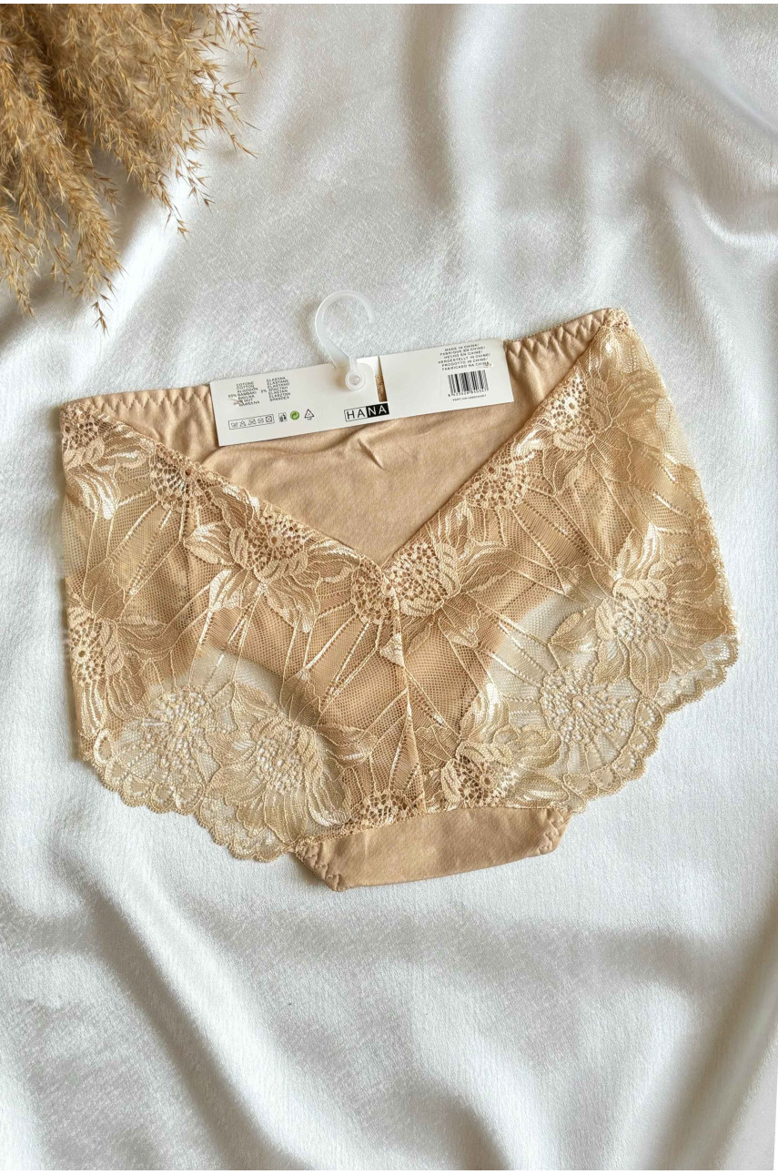 Труси жіночі напівбатальні бежевого кольору з мереживом 84034 188544 Труси жіночі напівбатальні бежевого кольору з мереживом 84034 188544