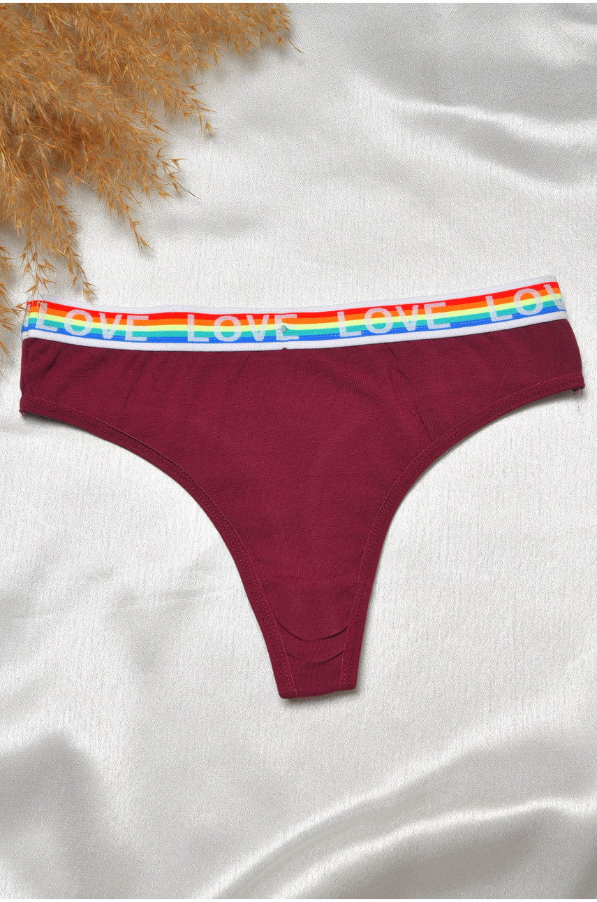 Стринги женские хлопковые с надписью бордового цвета 8860 188683