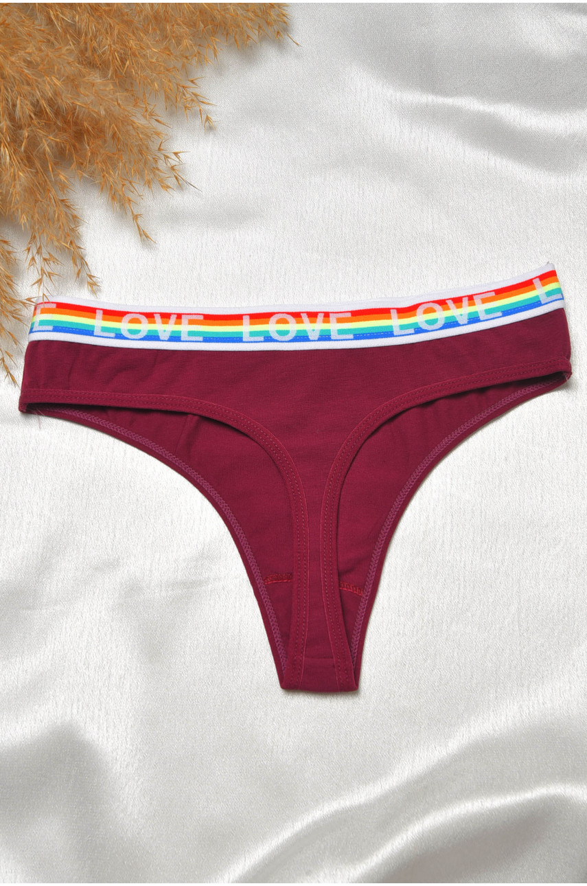 Стринги женские хлопковые с надписью бордового цвета 8860 188683