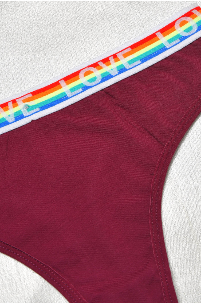 Стринги женские хлопковые с надписью бордового цвета 8860 188683 Стринги женские хлопковые с надписью бордового цвета 8860 188683