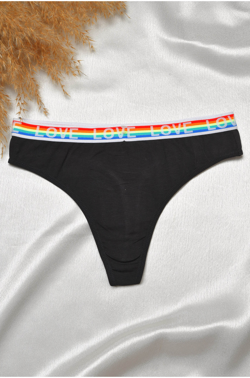 Стринги женские хлопковые с надписью черного цвета 8860 188689