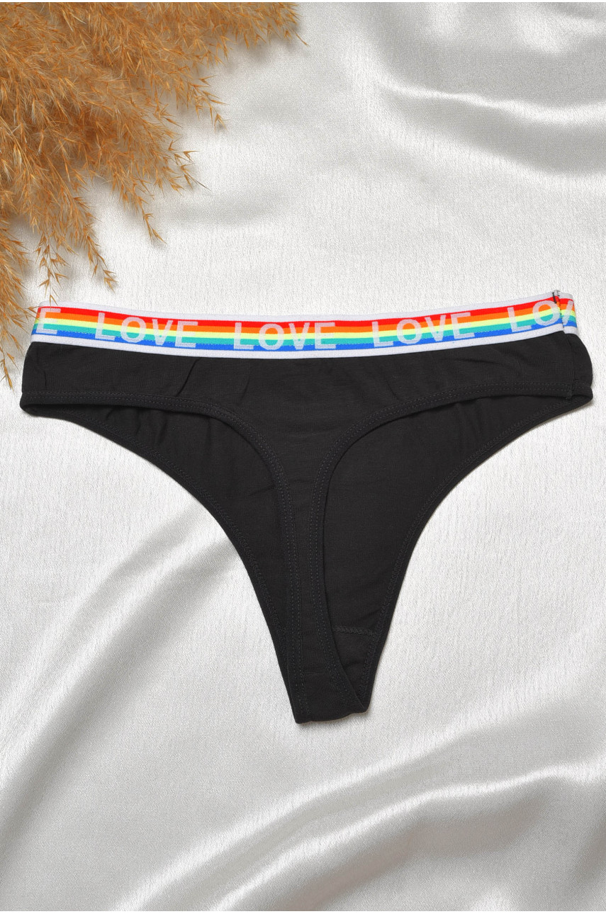 Стринги женские хлопковые с надписью черного цвета 8860 188689