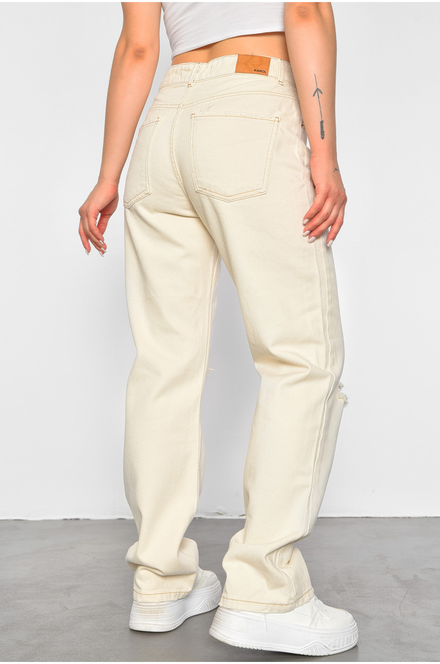 Джинси жіночі бежевого кольору 188697 Джинси жіночі бежевого кольору 188697