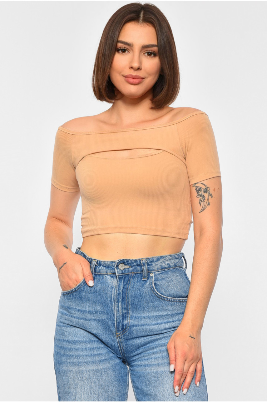 Футболка женская бежевого цвета 188777 Футболка женская бежевого цвета 188777