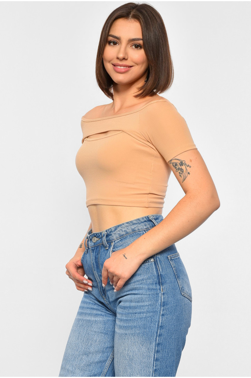 Футболка женская бежевого цвета 188777 Футболка женская бежевого цвета 188777
