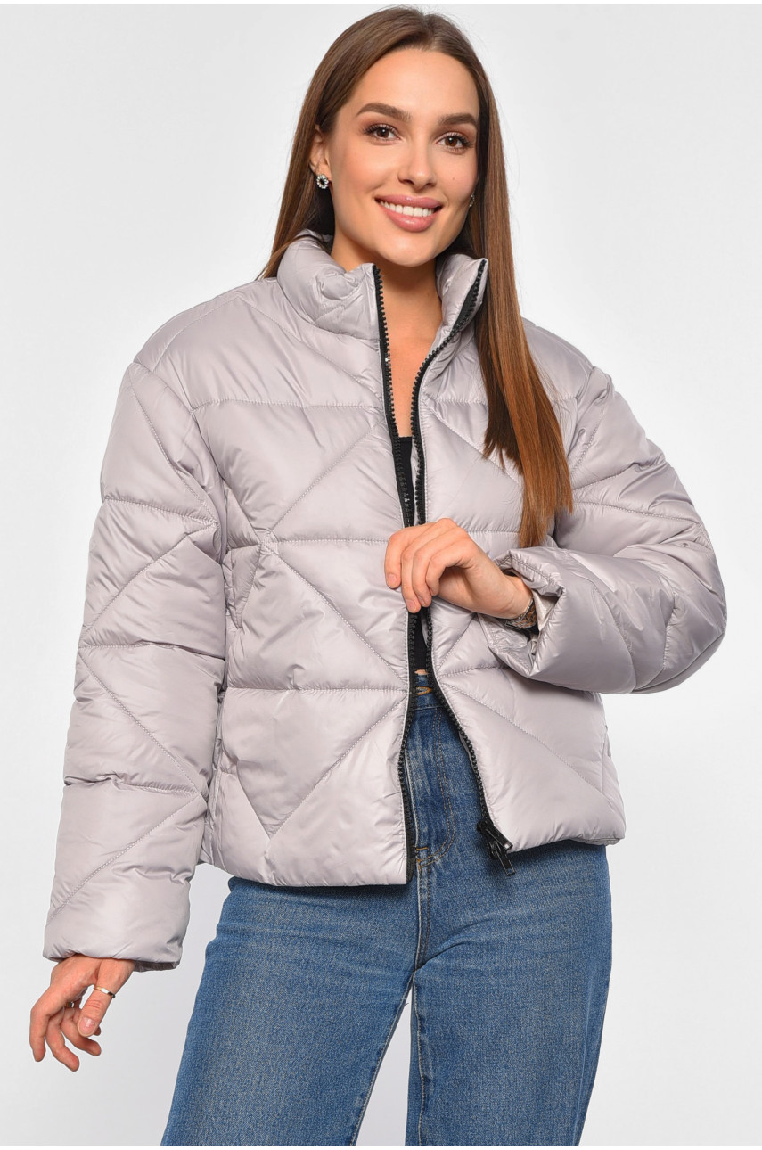 Куртка жіноча демісезонна сірого кольору 838 188861 Куртка жіноча демісезонна сірого кольору 838 188861