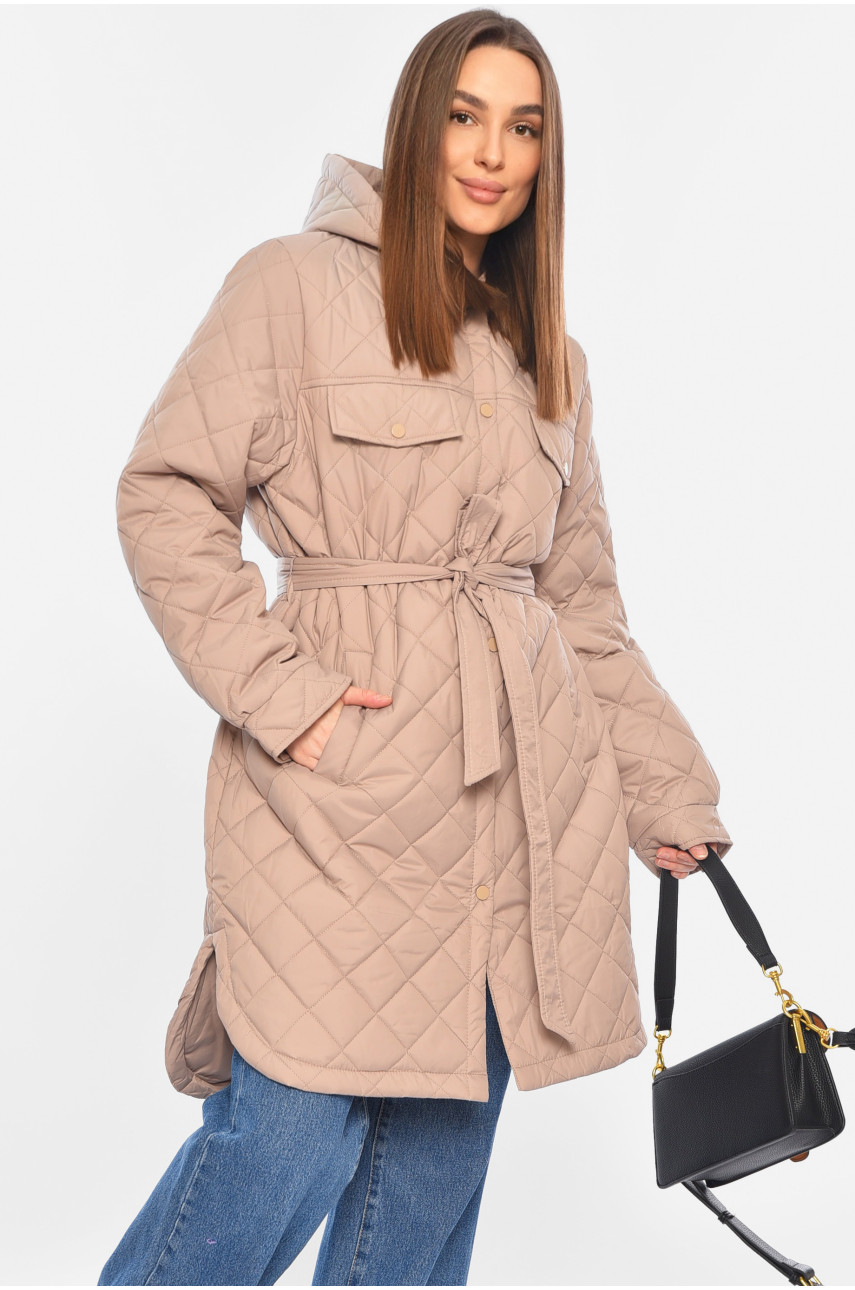 Куртка жіноча напівбатальна демісезонна темно-бежевого кольору 9852 188909 Куртка жіноча напівбатальна демісезонна темно-бежевого кольору 9852 188909