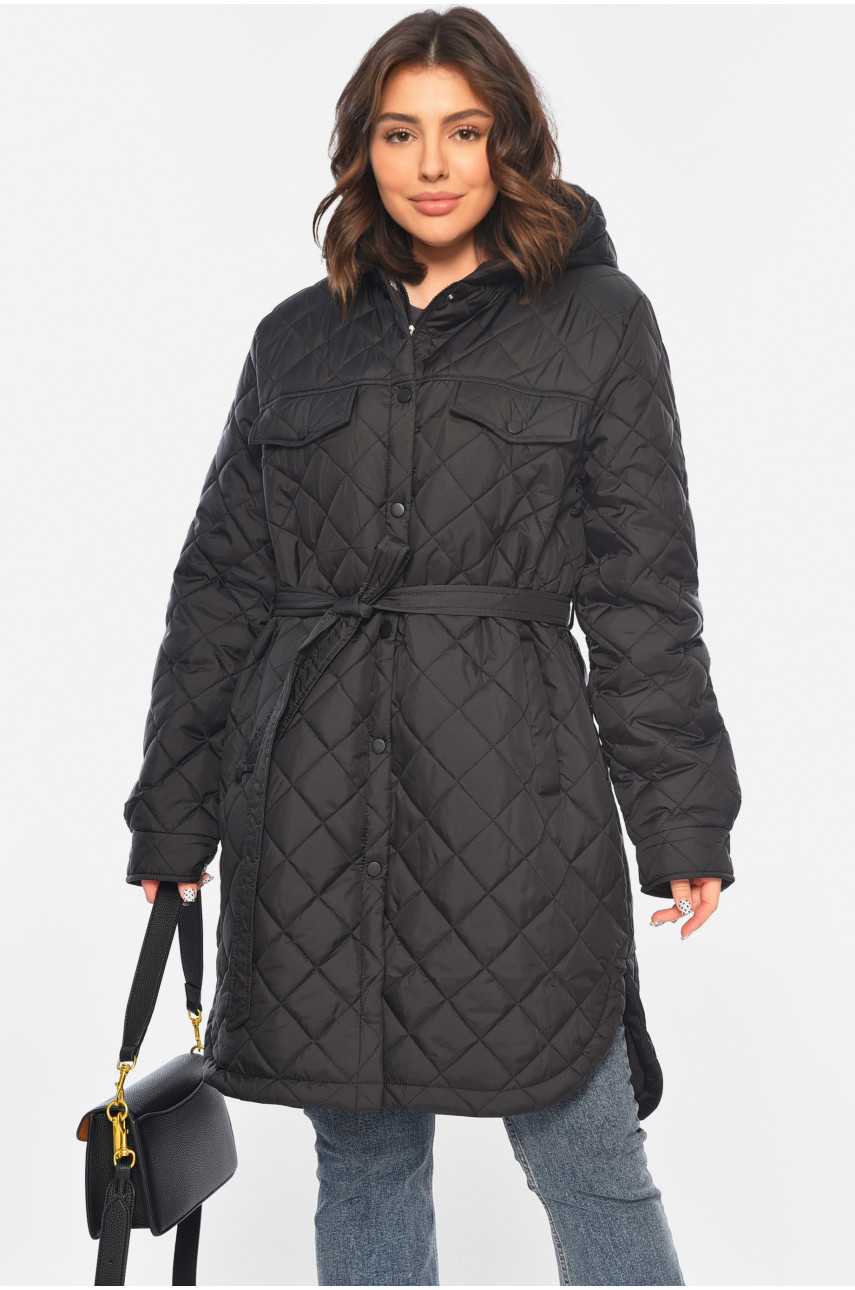 Куртка жіноча напівбатальна демісезонна чорного кольору 9852 188910