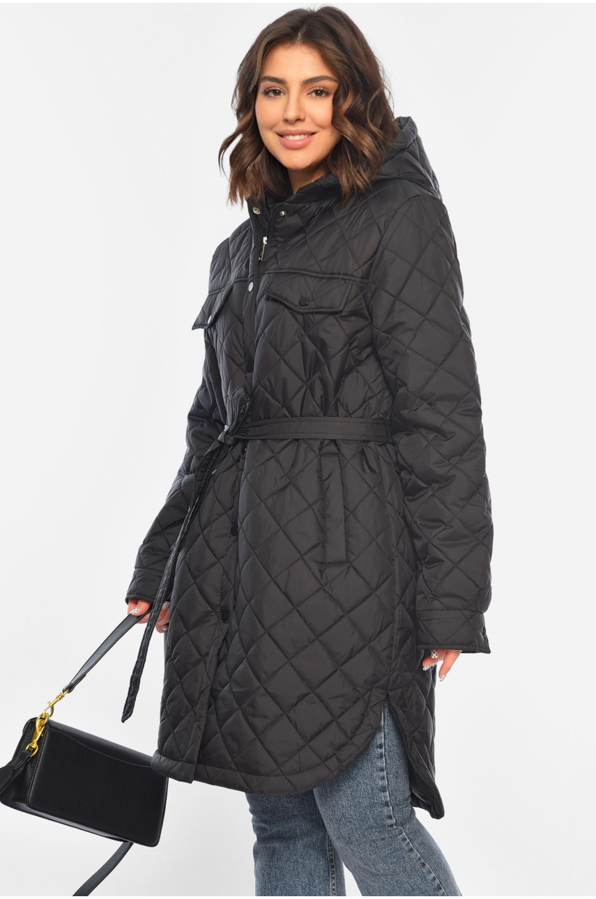 Куртка жіноча напівбатальна демісезонна чорного кольору 9852 188910