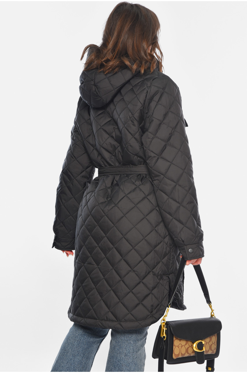 Куртка жіноча напівбатальна демісезонна чорного кольору 9852 188910