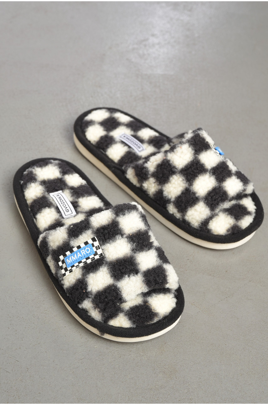 Капці домашні жіночі чорно-білого кольору D-23 188977 Капці домашні жіночі чорно-білого кольору D-23 188977
