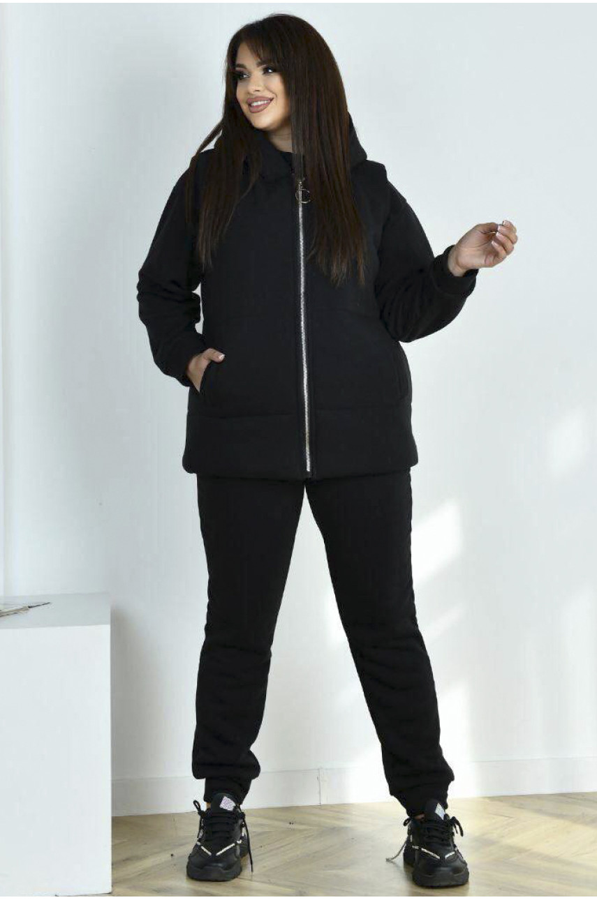 Спортивний костюм жіночий напівбатальний трійка на флісі чорного кольору 2298 188982