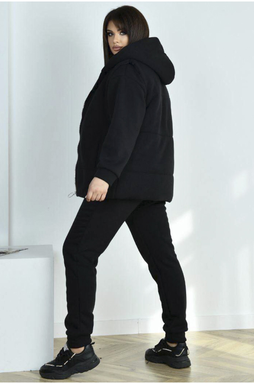 Спортивний костюм жіночий напівбатальний трійка на флісі чорного кольору 2298 188982