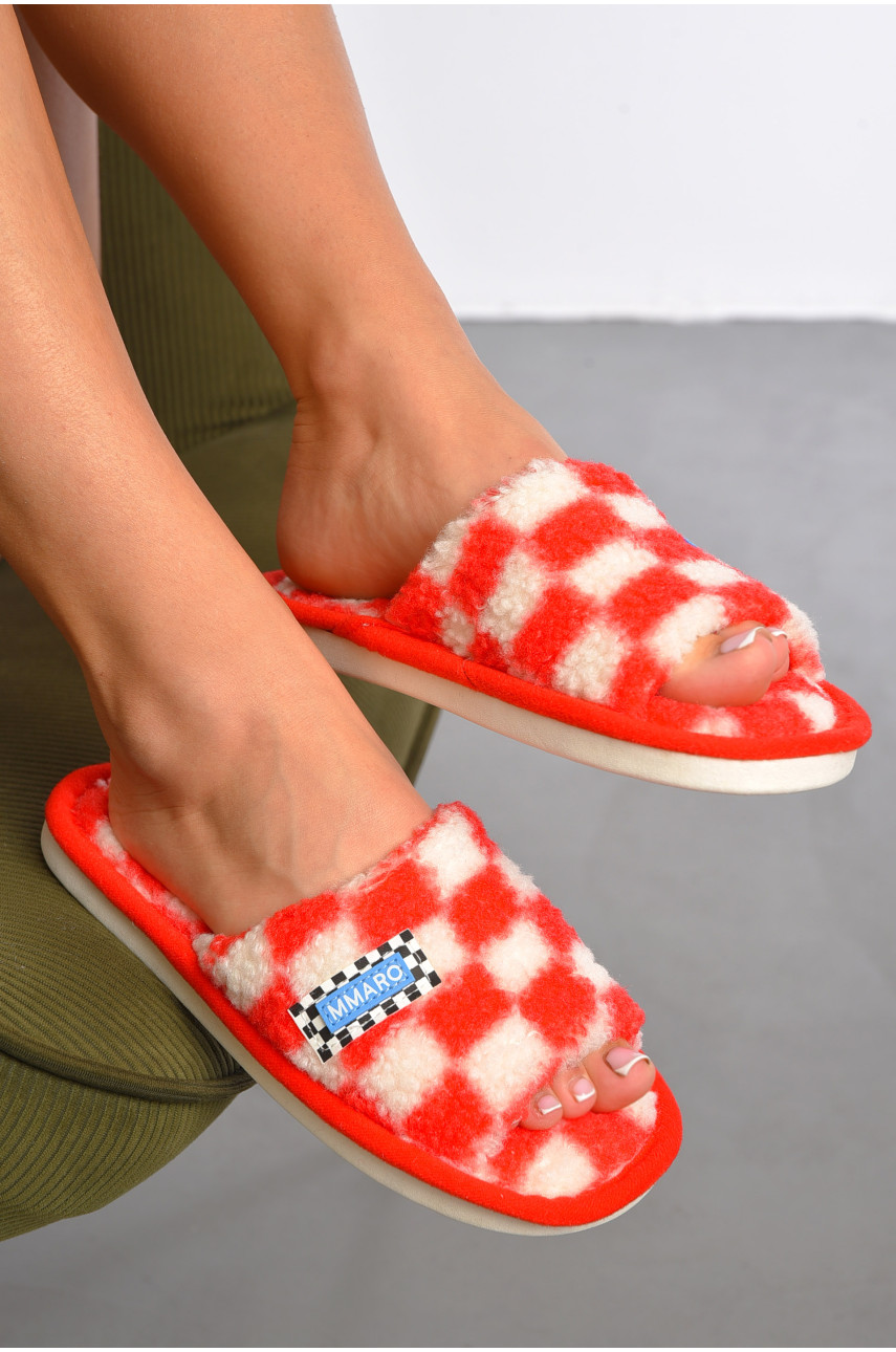 Капці домашні жіночі червоного кольору з відкритим носком D-23 188983
