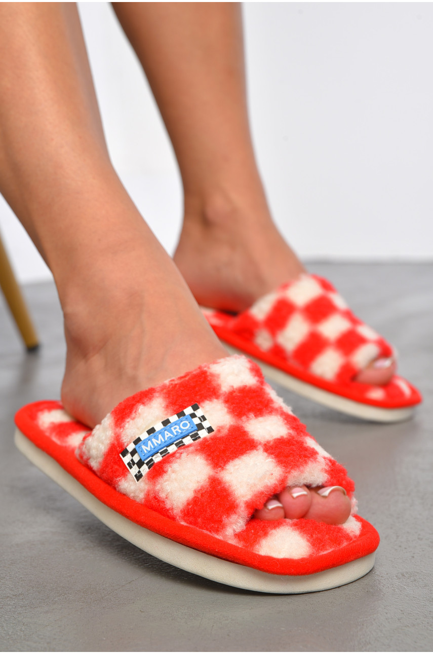 Капці домашні жіночі червоного кольору з відкритим носком D-23 188983