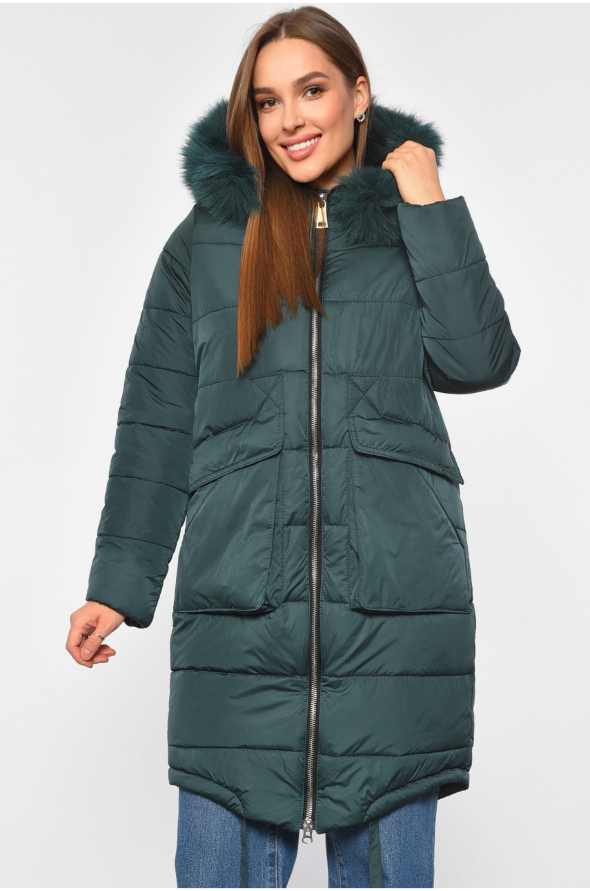 Куртка женская еврозима темно-зеленого цвета 401812 189034
