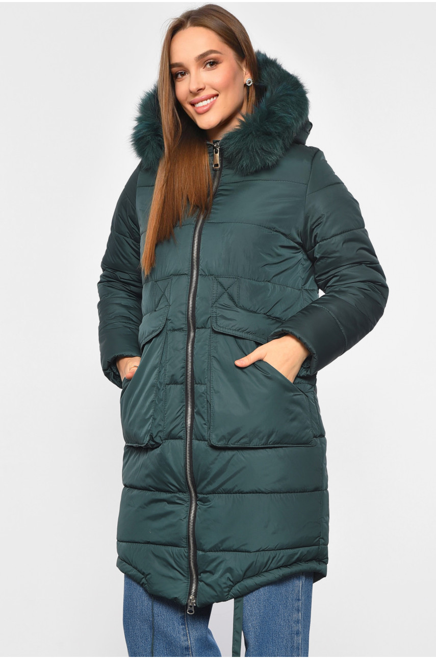 Куртка женская еврозима темно-зеленого цвета 401812 189034