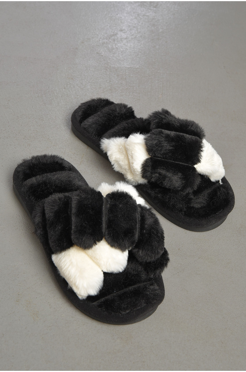 Капці домашні жіночі хутряні чорного кольору 811 189045 Капці домашні жіночі хутряні чорного кольору 811 189045