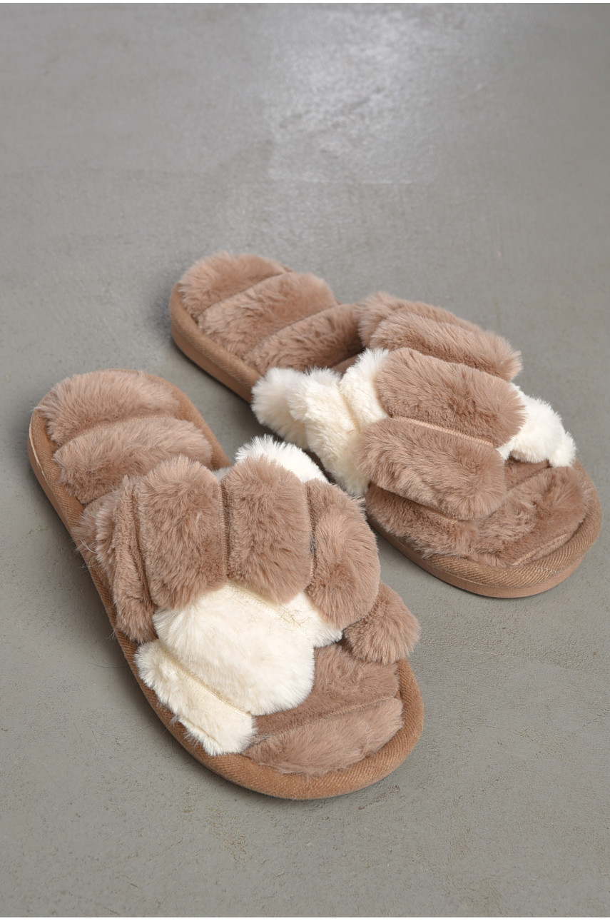 Капці домашні жіночі хутряні бежевого кольору 811 189046
