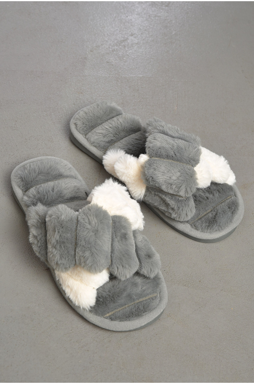 Капці домашні жіночі хутряні сірого кольору 811 189050