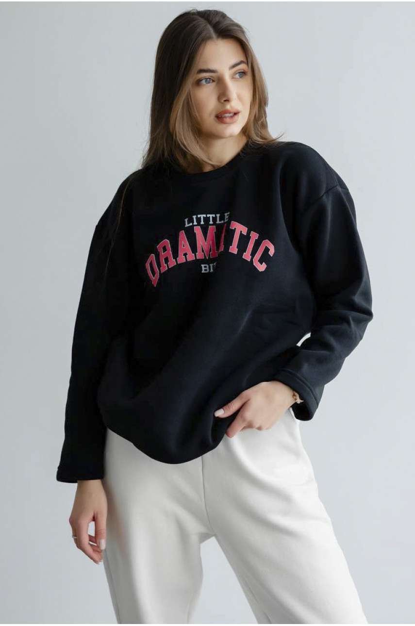 Свитшот женский на флисе черного цвета 189071