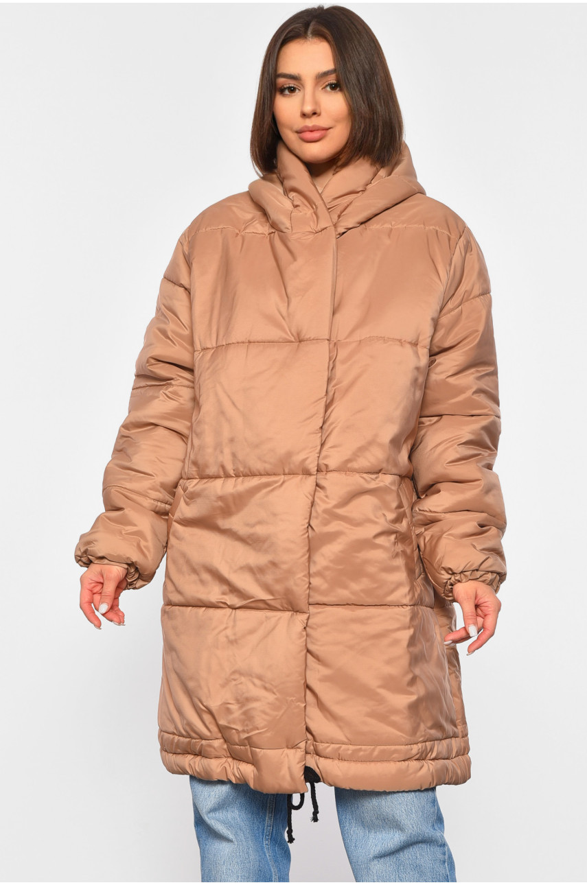 Куртка жіноча подовжена єврозима темно-бежевого кольору 331 189118
