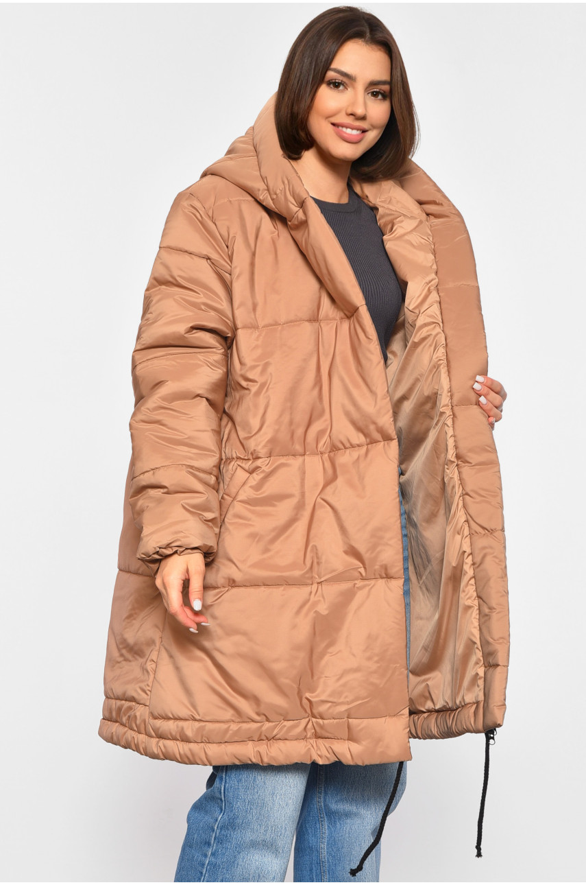 Куртка жіноча подовжена єврозима темно-бежевого кольору 331 189118
