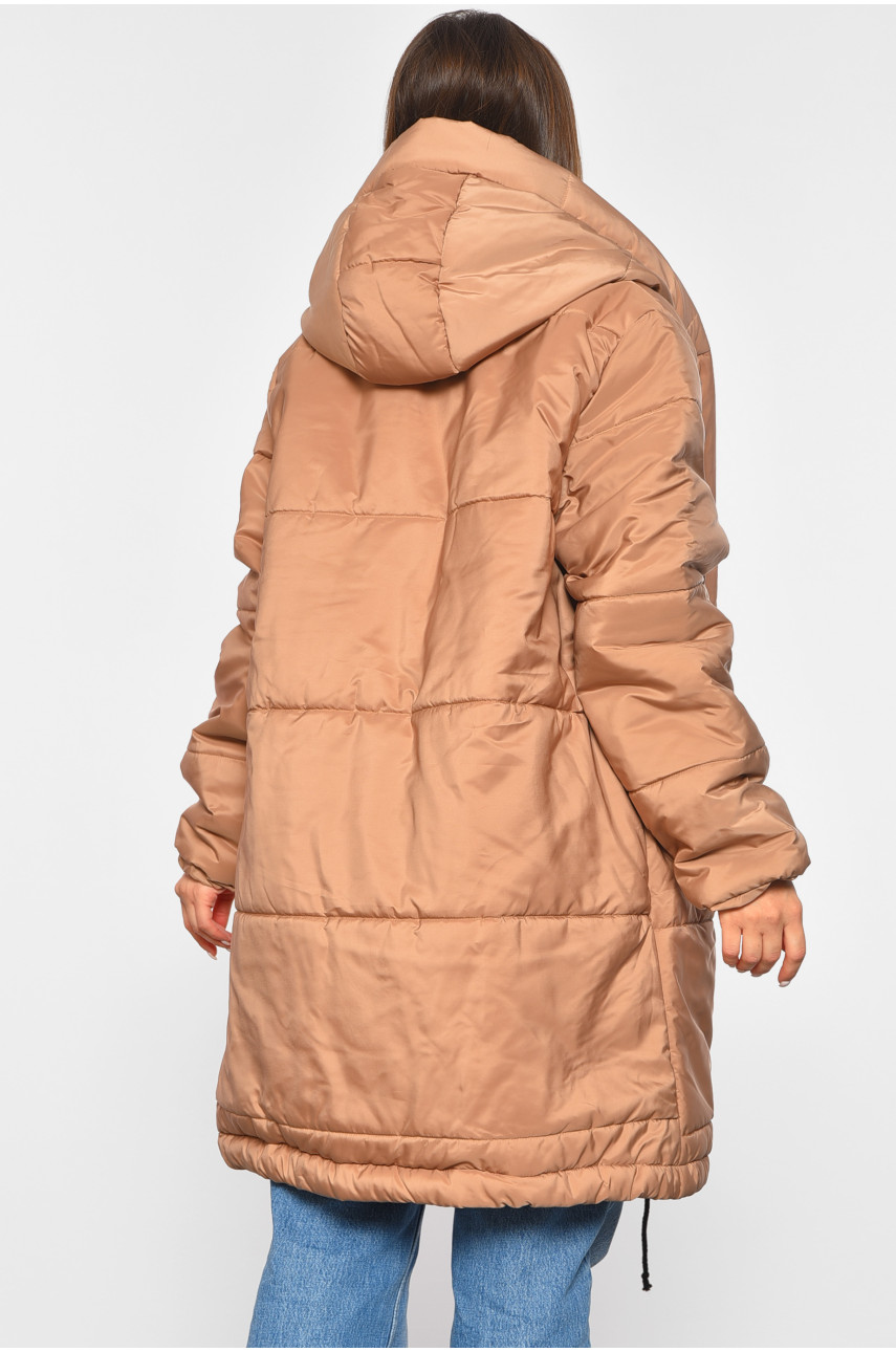 Куртка жіноча подовжена єврозима темно-бежевого кольору 331 189118