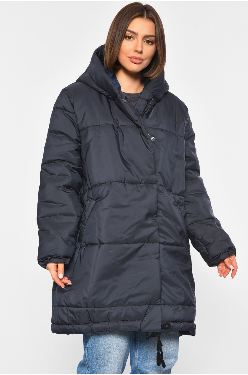 Куртка жіноча подовжена єврозима темно-синього кольору 331 189126