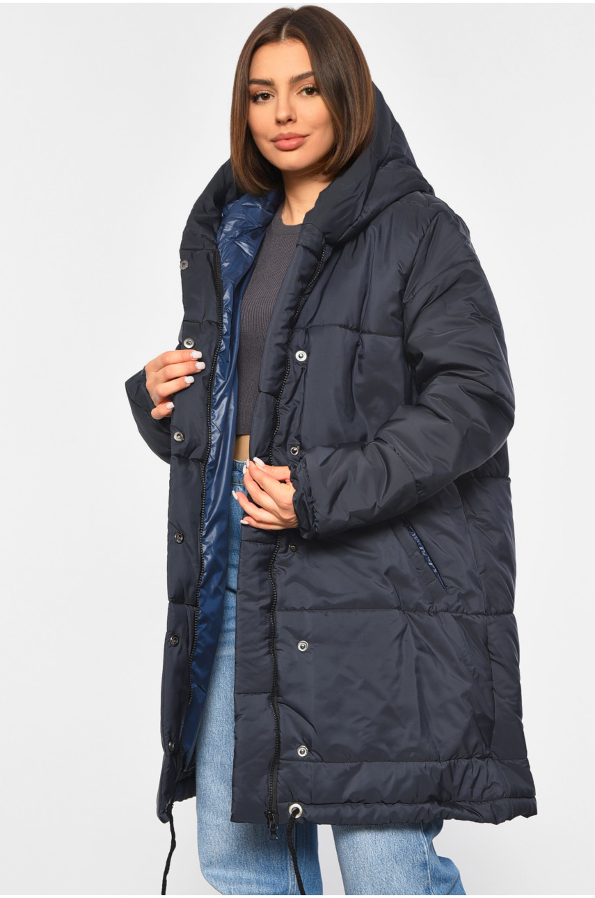 Куртка жіноча подовжена єврозима темно-синього кольору 331 189126