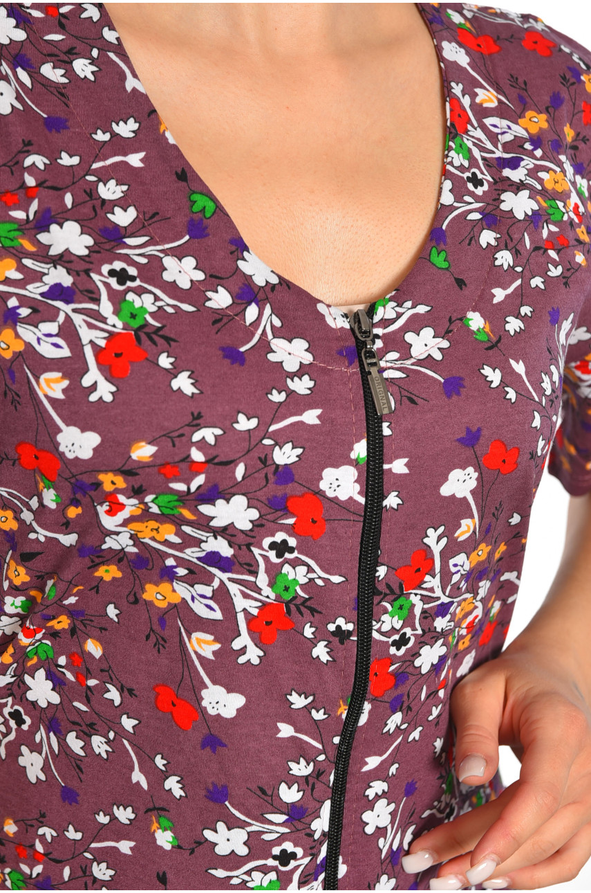 Халат женский полубатальный с принтом сиреневого цвета 3050 189186 Халат женский полубатальный с принтом сиреневого цвета 3050 189186