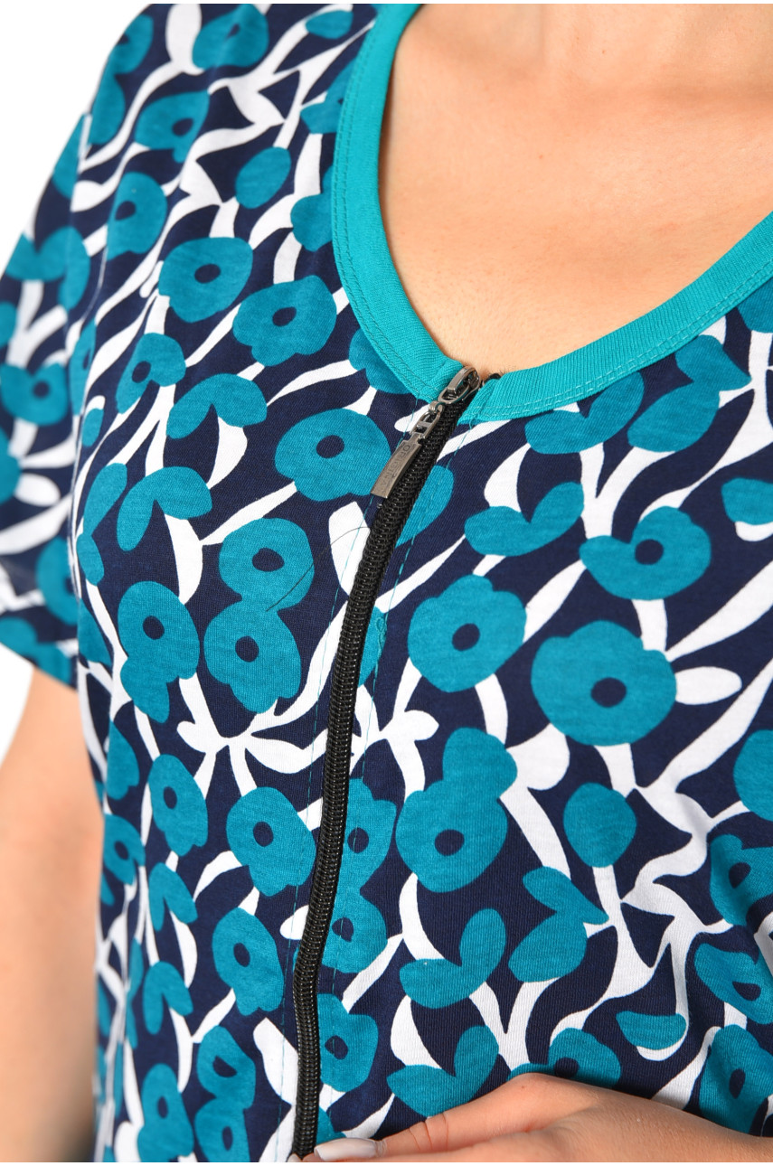 Халат женский полубатальный с принтом зеленого цвета 3075 189188 Халат женский полубатальный с принтом зеленого цвета 3075 189188