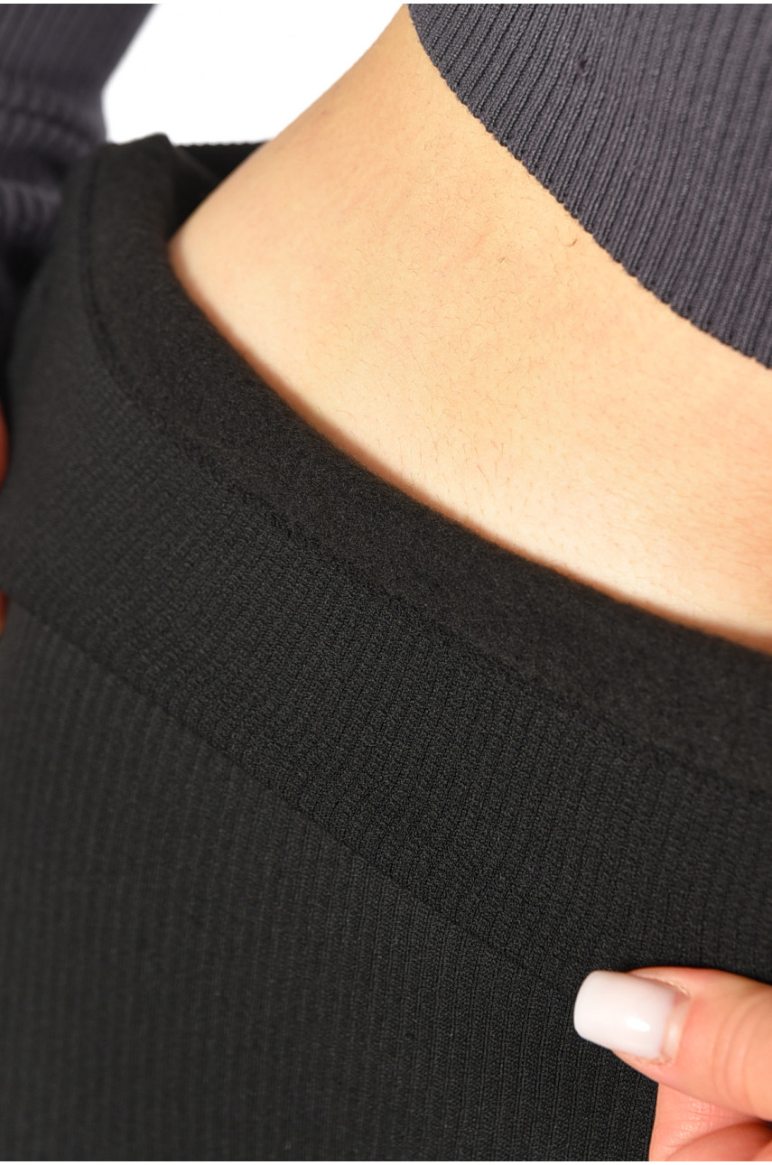 Лосины женские рубчик на флисе черного цвета С-04 189199 Лосины женские рубчик на флисе черного цвета С-04 189199