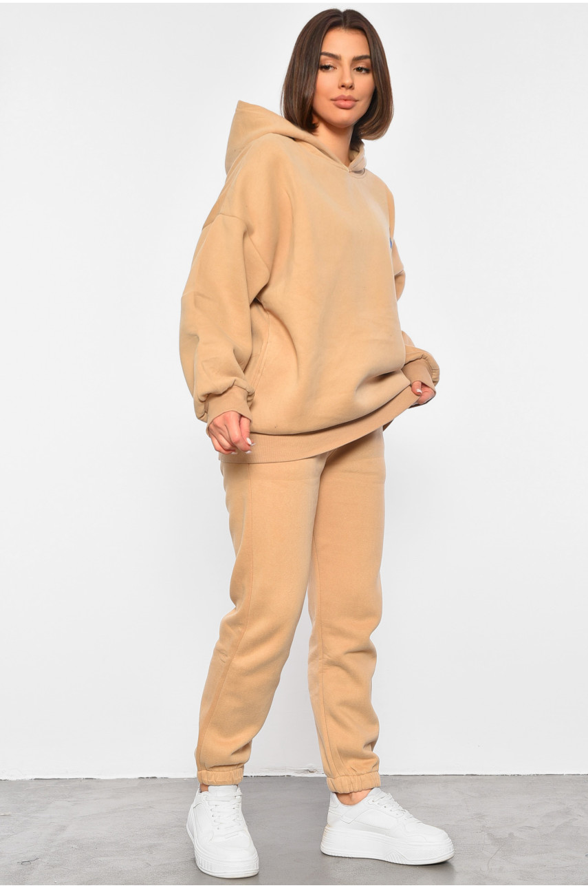 Спортивний костюм жіночий на флісі бежевого кольору 231 189219