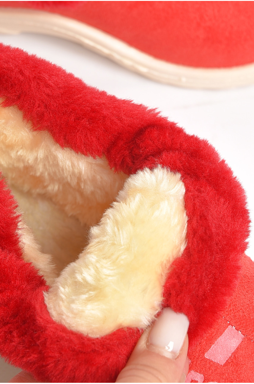 Капці дитячі чуні червоного кольору з хутром 502 189236