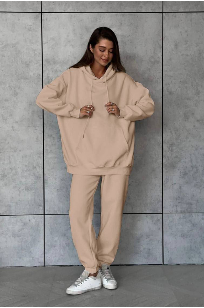 Спортивний костюм жіночий на флісі бежевого кольору 1002 189258 Спортивний костюм жіночий на флісі бежевого кольору 1002 189258