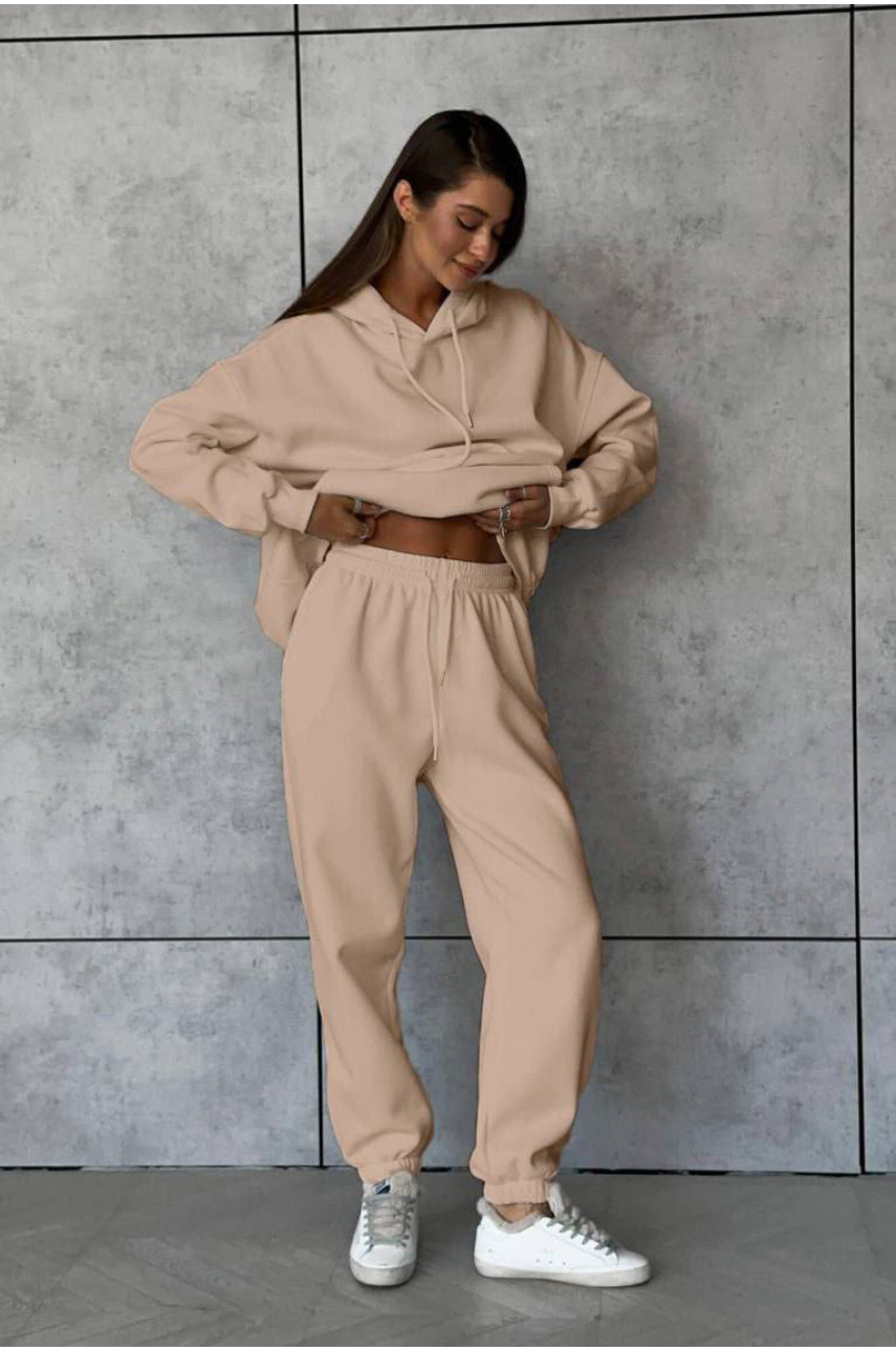 Спортивний костюм жіночий на флісі бежевого кольору 1002 189258 Спортивний костюм жіночий на флісі бежевого кольору 1002 189258
