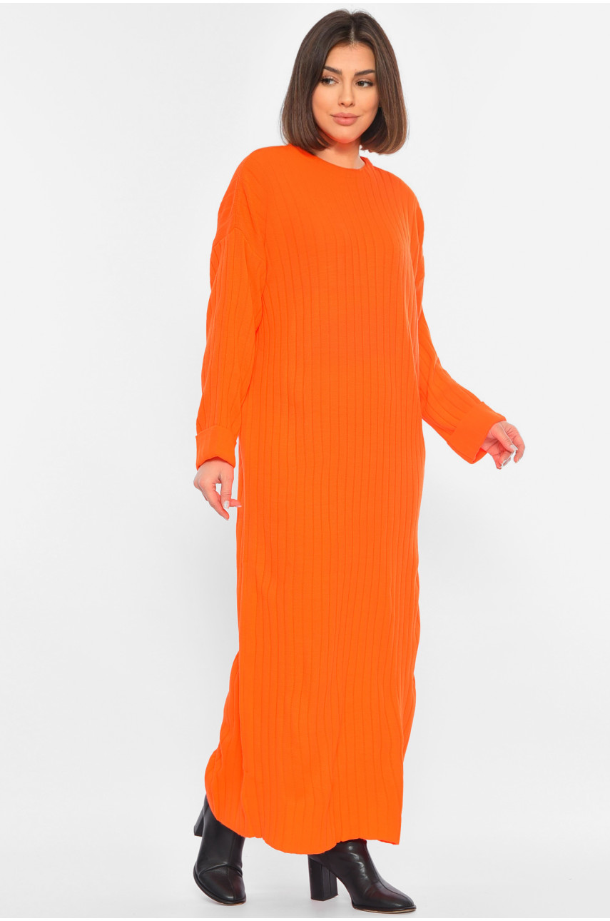 Платье женское трикотажное оранжевого цвета 189259 Платье женское трикотажное оранжевого цвета 189259