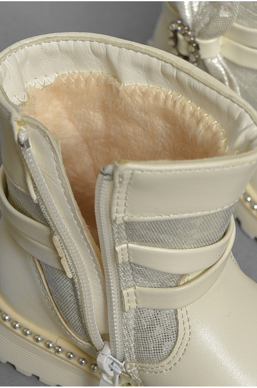 Ботинки детские демисезон белого цвета на флисе C-L3-6 189301 Ботинки детские демисезон белого цвета на флисе C-L3-6 189301