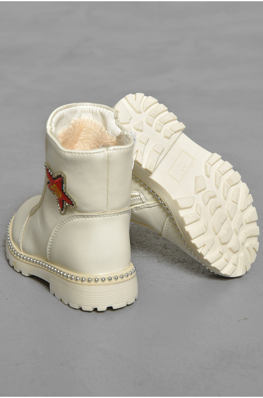 Ботинки детские демисезон белого цвета на флисе C-L1-6 189302 Ботинки детские демисезон белого цвета на флисе C-L1-6 189302