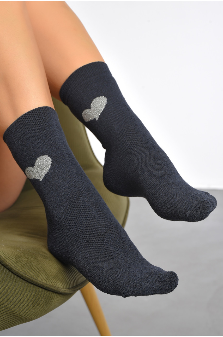 Носки женские махровые темно-синего цвета 708-15 189355 Носки женские махровые темно-синего цвета 708-15 189355