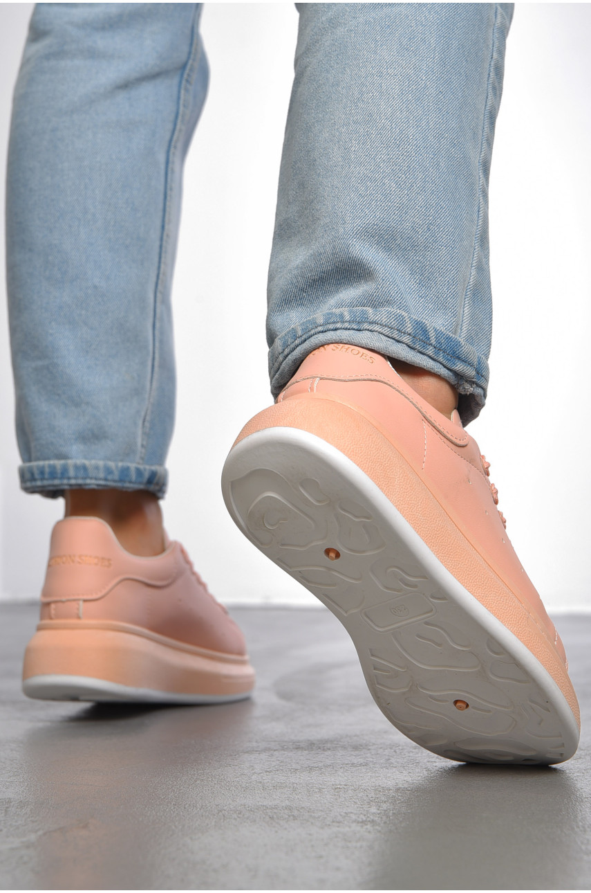 Кросівки жіночі рожевого кольору на шнурівці 909 189436