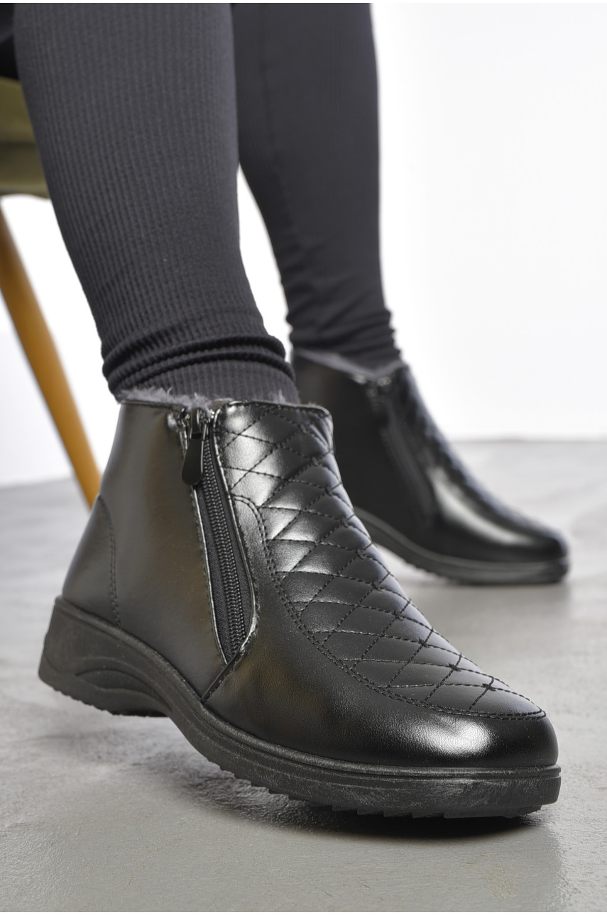 Ботинки женские на меху черного цвета на молнии w3-1В 189509