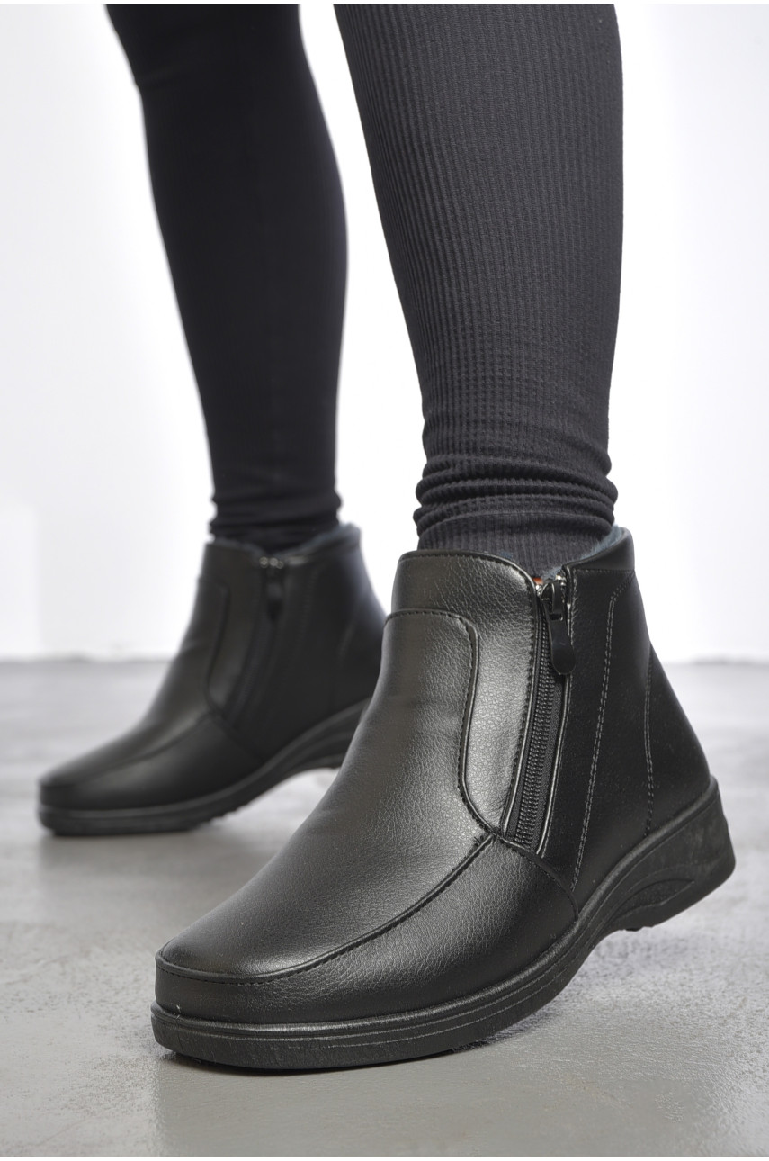 Ботинки женские на меху черного цвета на молнии w3-F24 189511