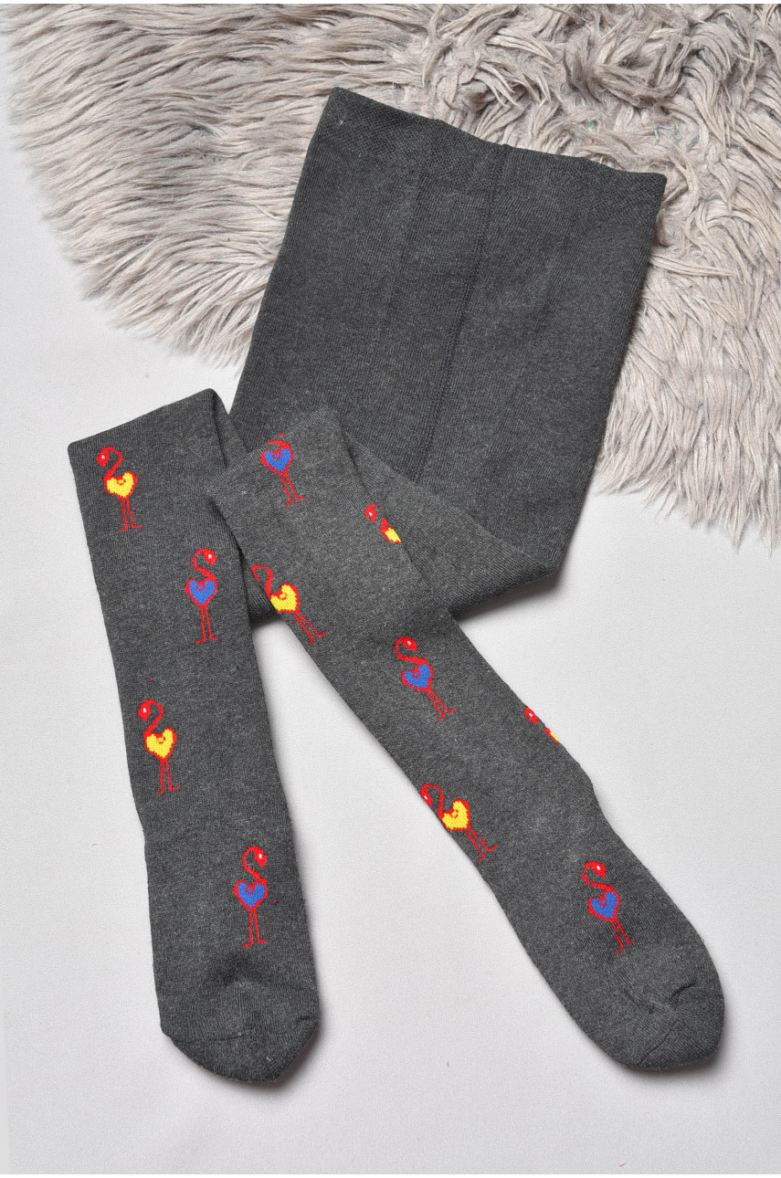 Колготи дитячі махрові для дівчинки темно-сірого кольору D77 189556