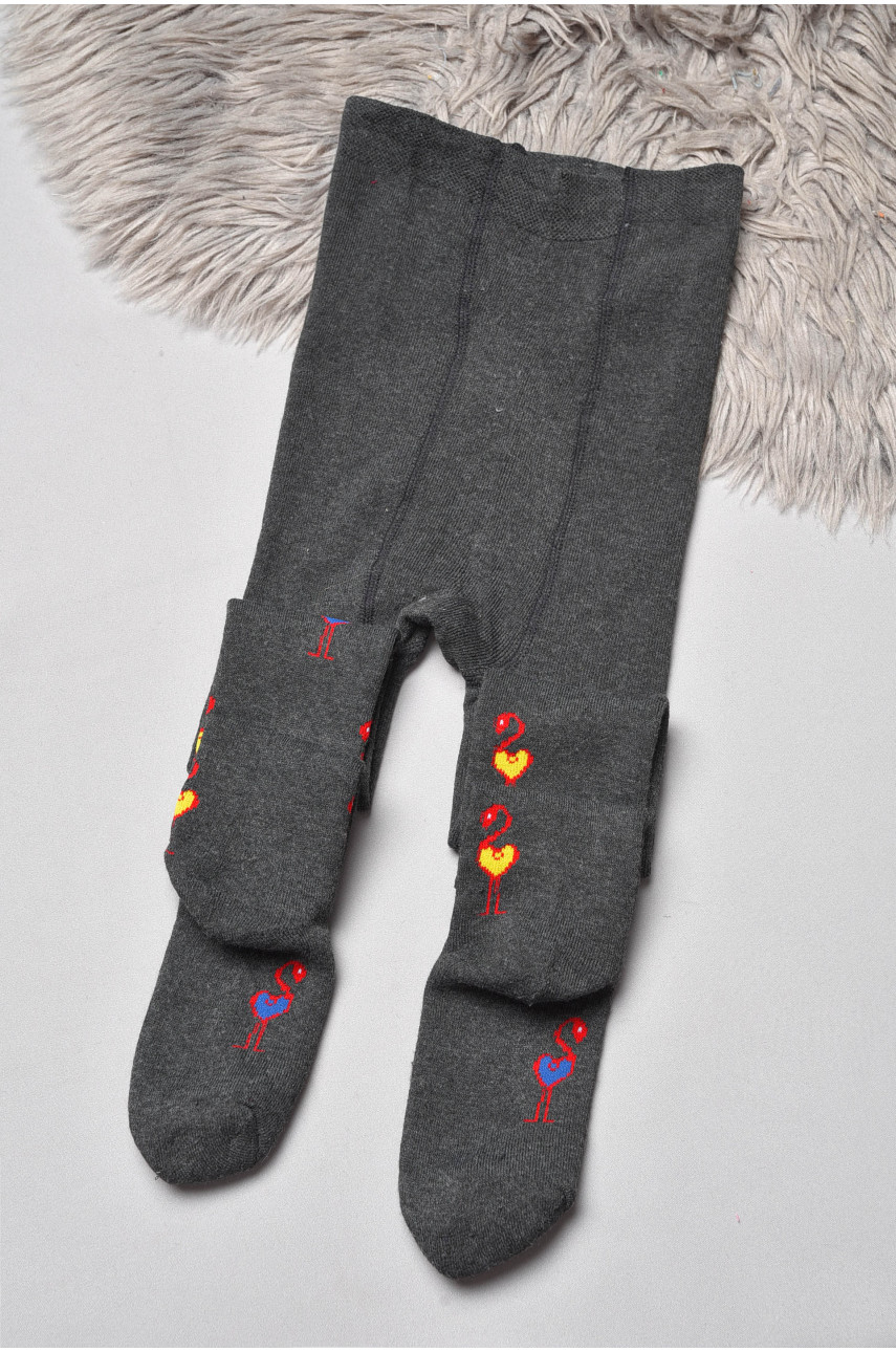 Колготи дитячі махрові для дівчинки темно-сірого кольору D77 189556
