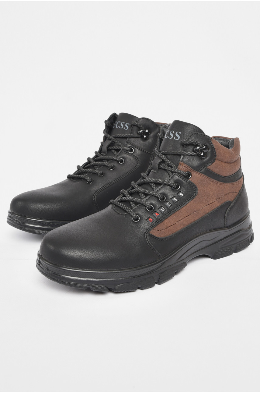 Черевики чоловічі зимові на хутрі чорного-коричневого кольору А601-2 189716