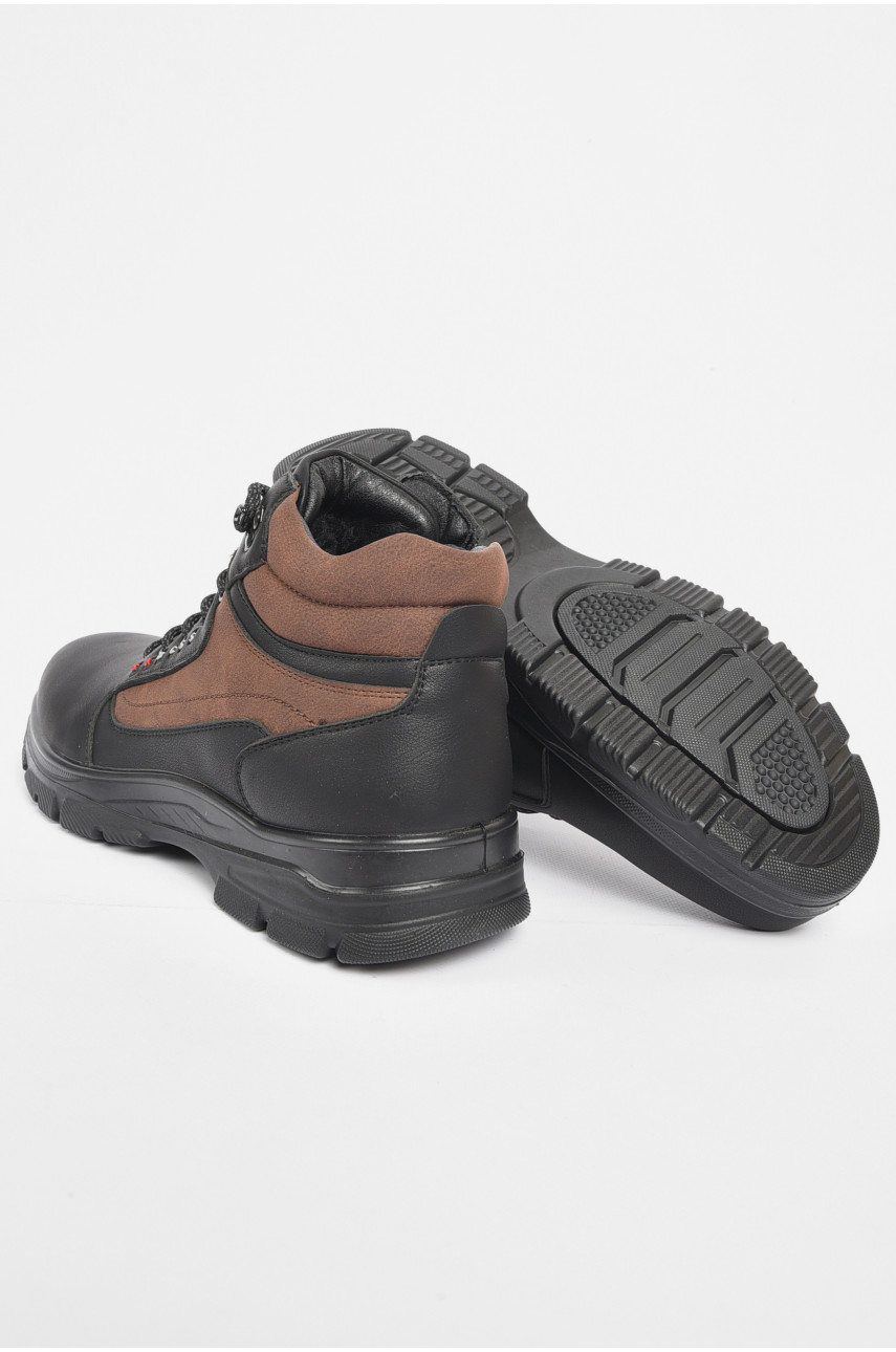 Черевики чоловічі зимові на хутрі чорного-коричневого кольору А601-2 189716 Черевики чоловічі зимові на хутрі чорного-коричневого кольору А601-2 189716