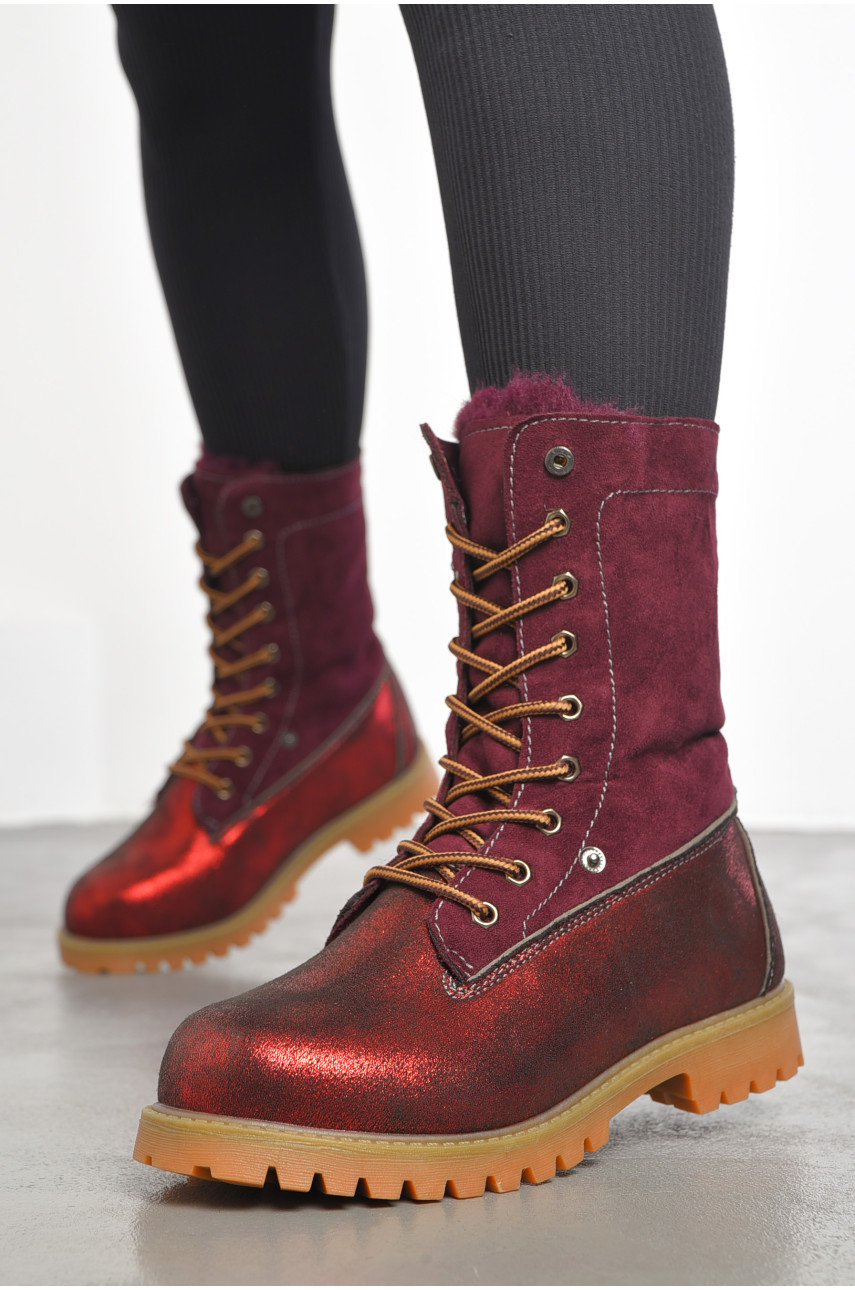 Ботинки женские зимние на меху темно-красного цвета 8270-4 189768
